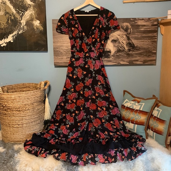 Patrons of Peace black,red,pink small floral print flowing cotton dress. - Picture 10 of 11